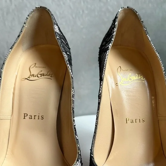 🌺CHRISTIAN LOUBOUTIN 👠 Pink Satin And Black Lace Platform Pump Size: 35.5 - Picture 11 of 13